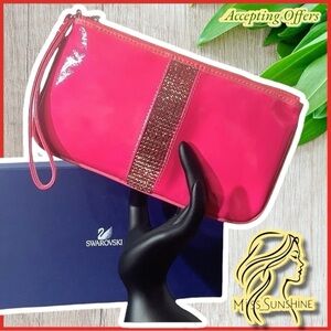 Swarovski - neon pink wristlet with rhinestone pink stripe and pull